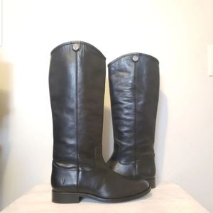 Frye 7 melissa button tall black leather boots